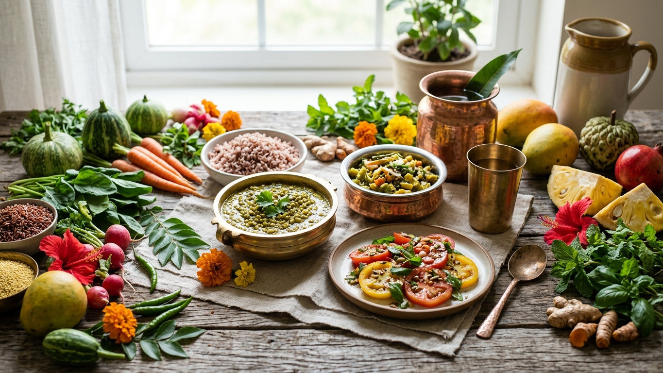 Modern Satvik — seasonal produce plated with the same discipline